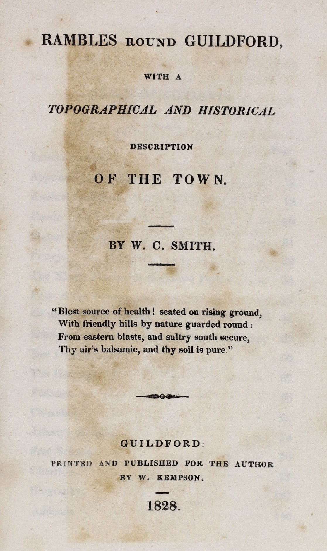 GUILDFORD: (Russell, John) - The History of Guildford, the County-Town of Surrey ... with some account of the country three miles round. 3 plates, text illus., half title: rebound half morocco and marbled boards. Guildfo